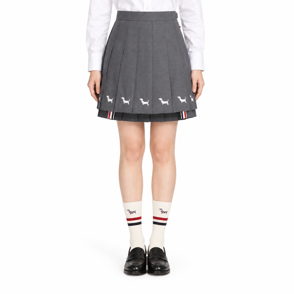 Women's Dog-Motif Pleated Mini Skirt | Thom Browne
