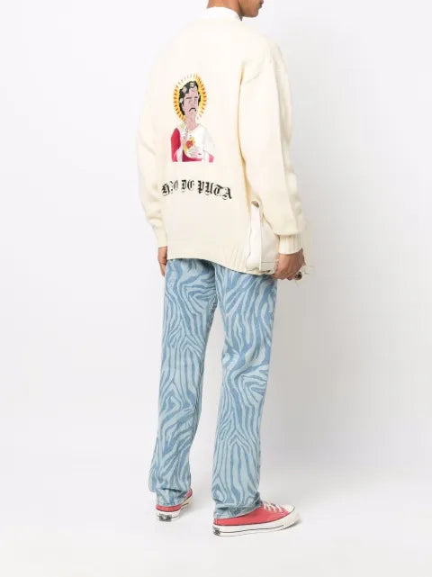 WACKO MARIA embroidered-denim knit cardigan