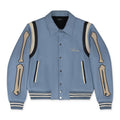 Slate Blue Varsity Bones Bomber Jacket