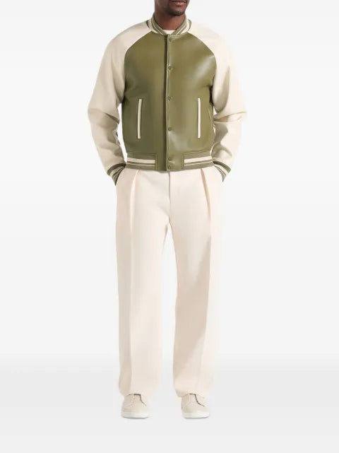 Manière De Voir Guy in olive/cream contrast leather bomber jacket