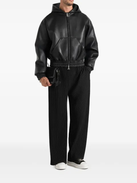 Manière De Voir Jude in black leather zip-through hooded jacket