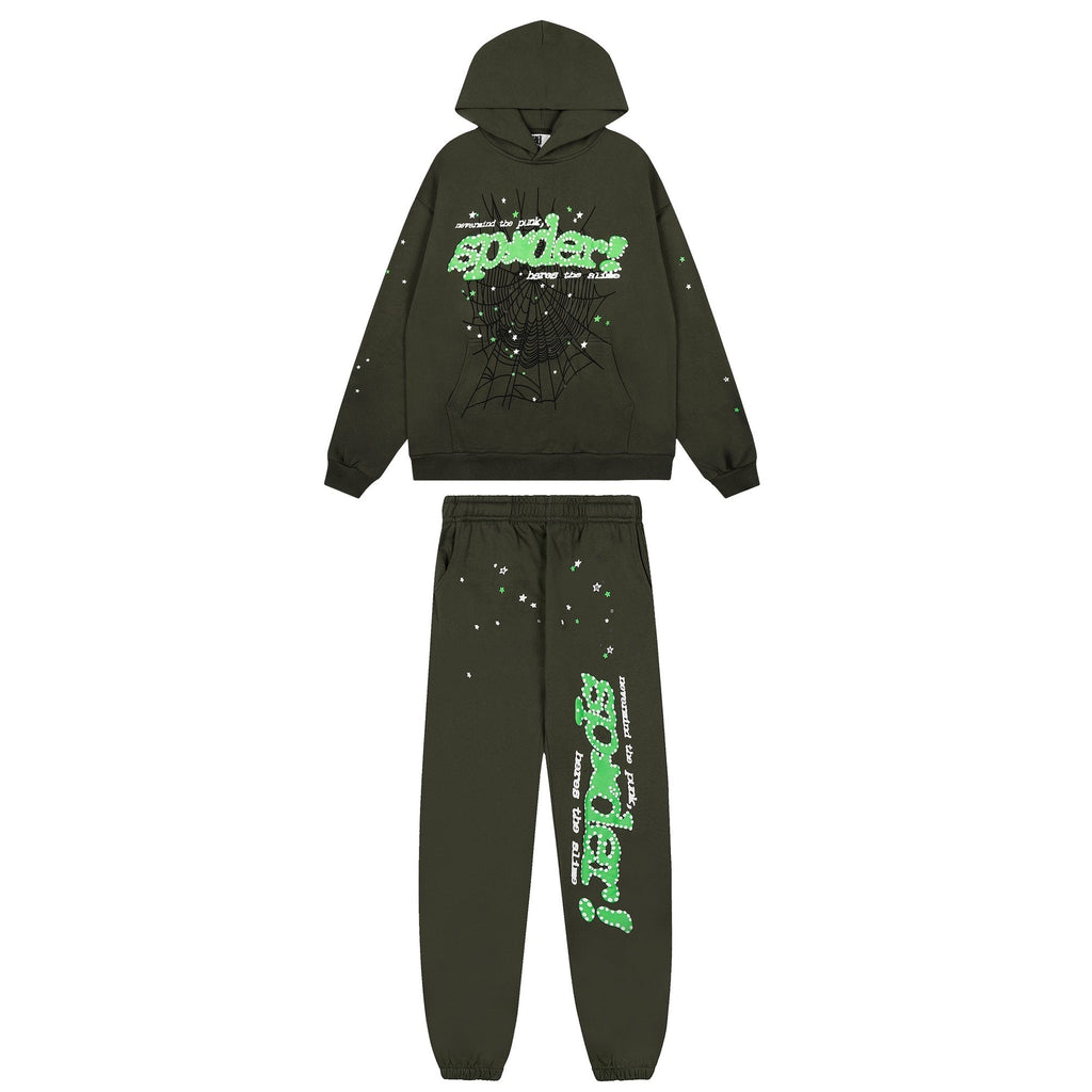 Sp5der Olive Green Spiderweb Graphic Matching Set