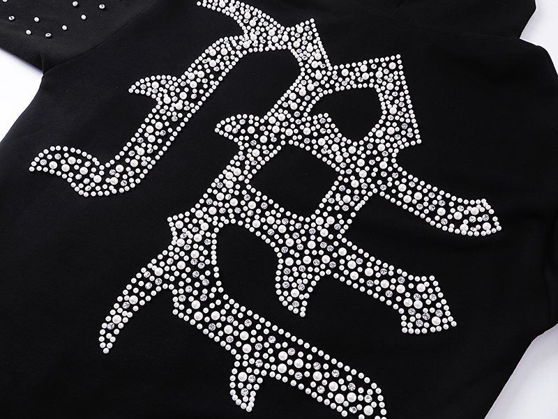 MIXED EMOTION Rhinestone Graphic Zip Hoodie