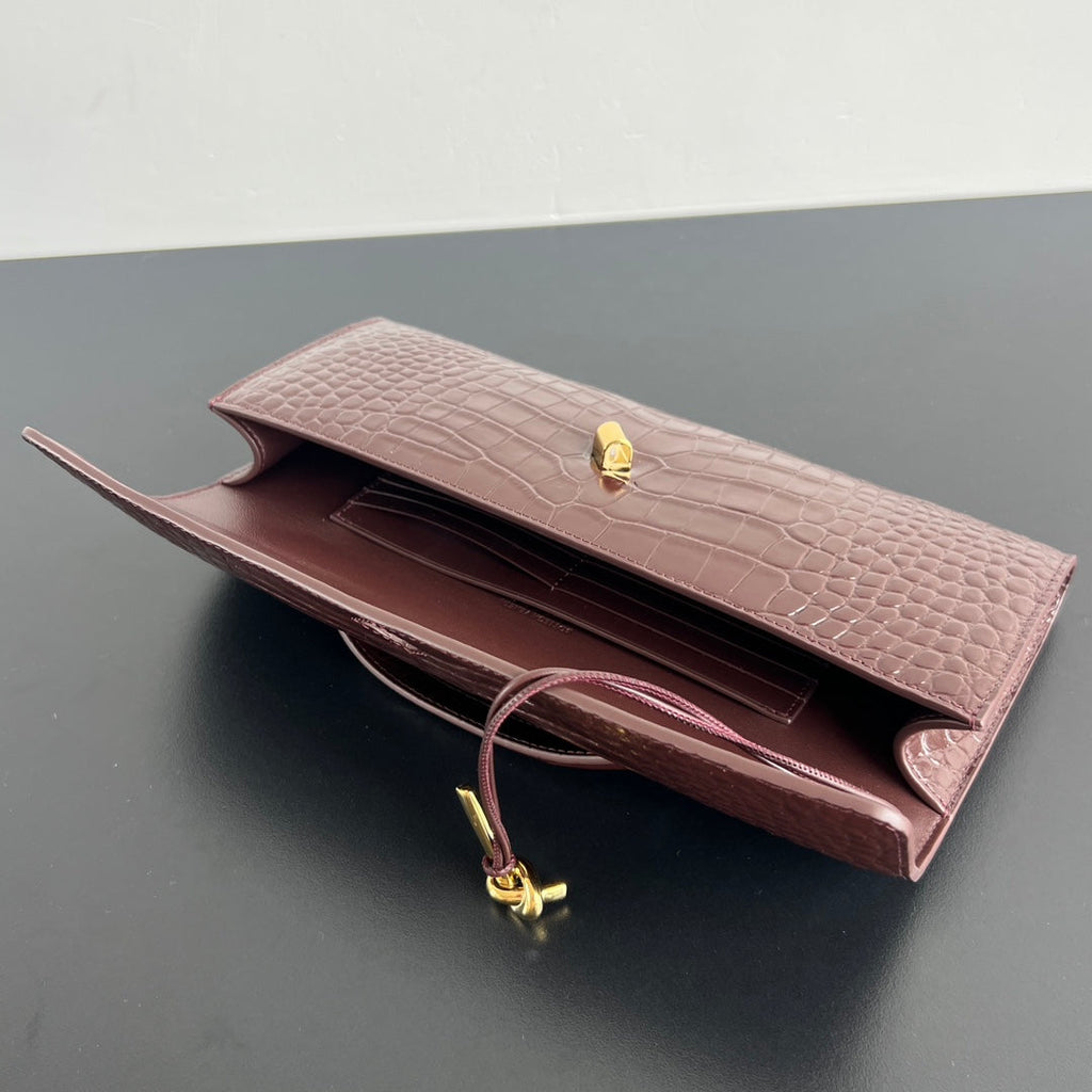 Bottega Veneta Crocodile Embossed Intrecciato Clutch