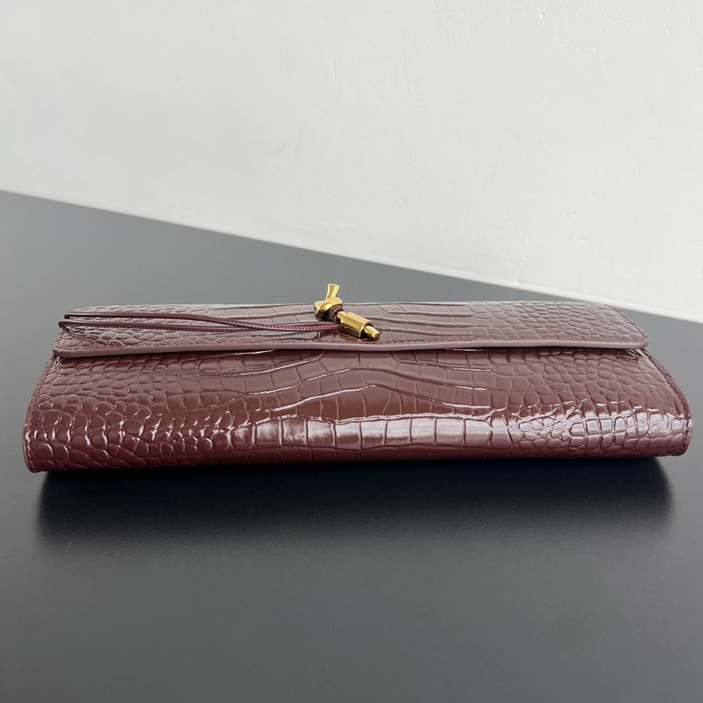 Bottega Veneta Crocodile Embossed Intrecciato Clutch