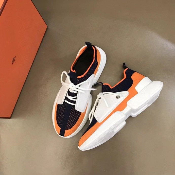 Black Orange & White Knit-Look Sneakers