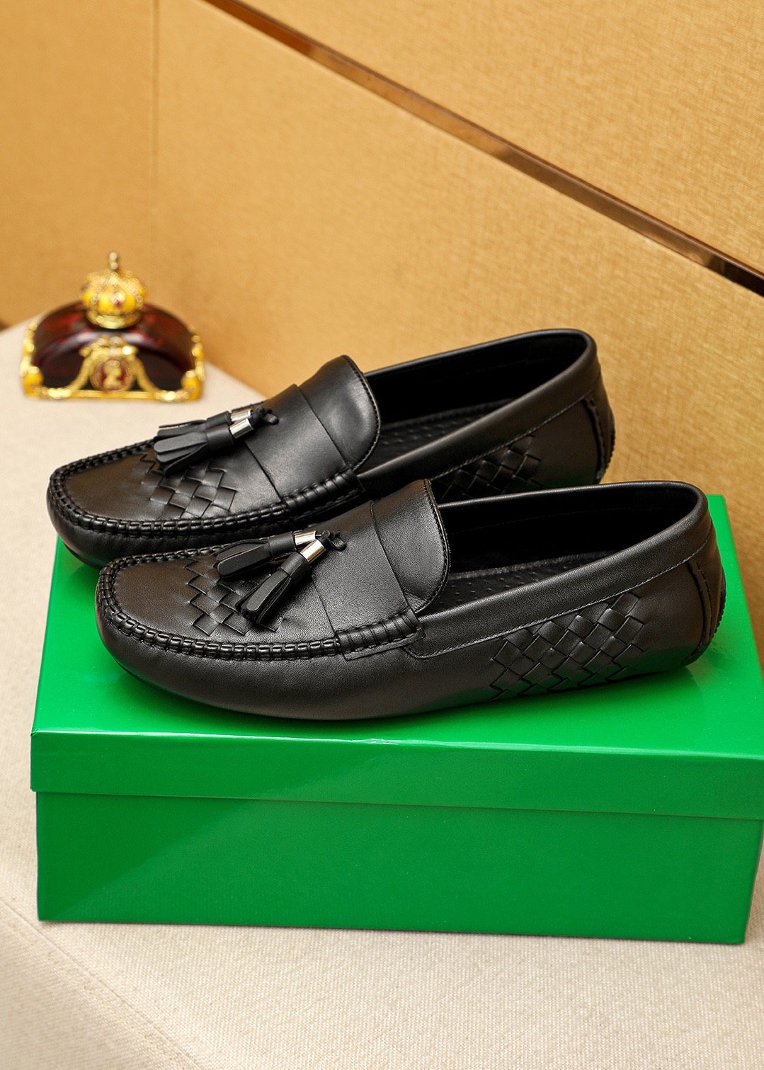 Bottega Veneta Black Tassel Woven Loafers