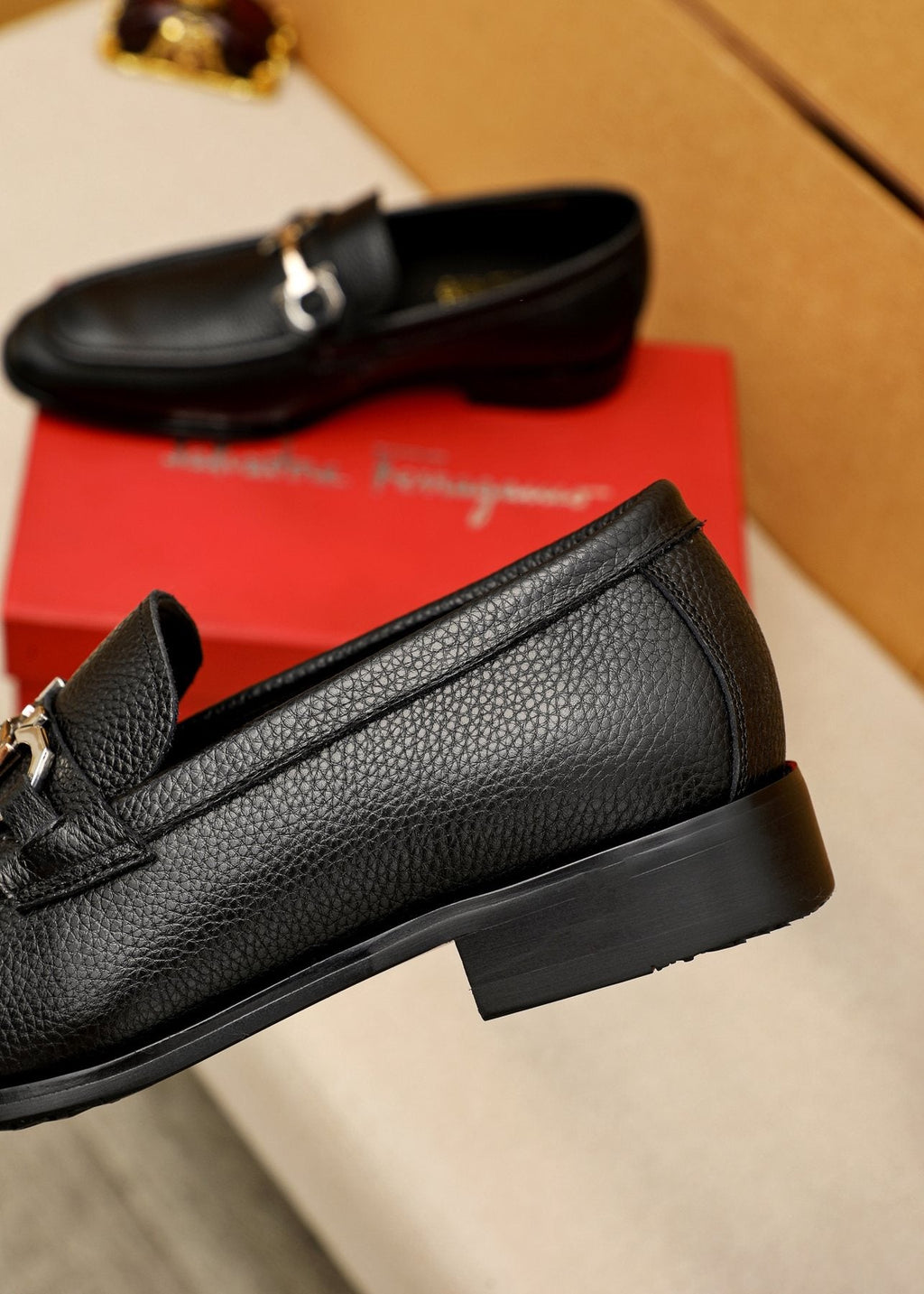 Salvatore Ferragamo Black Pebble-Textured Bit Loafers