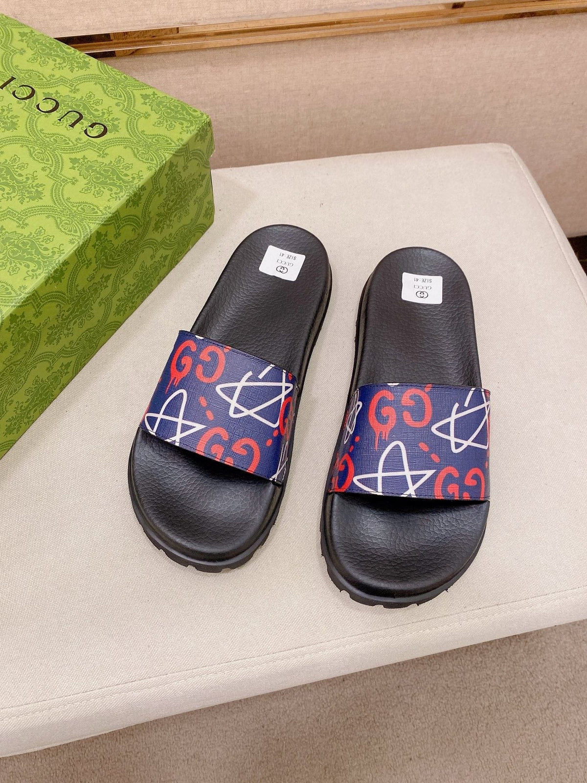 Gucci Graphic Strap Slide Sandals