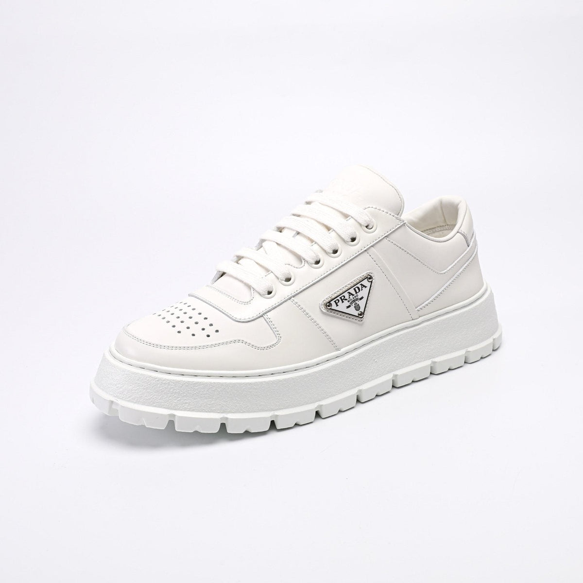 Prada Men's Triangle Plaque Low-Top Sneakers - Textured Lug Outsole