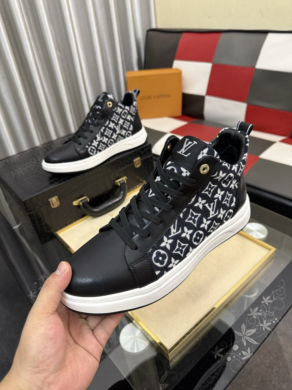 Louis Vuitton Patterned Panel High-Top Sneakers