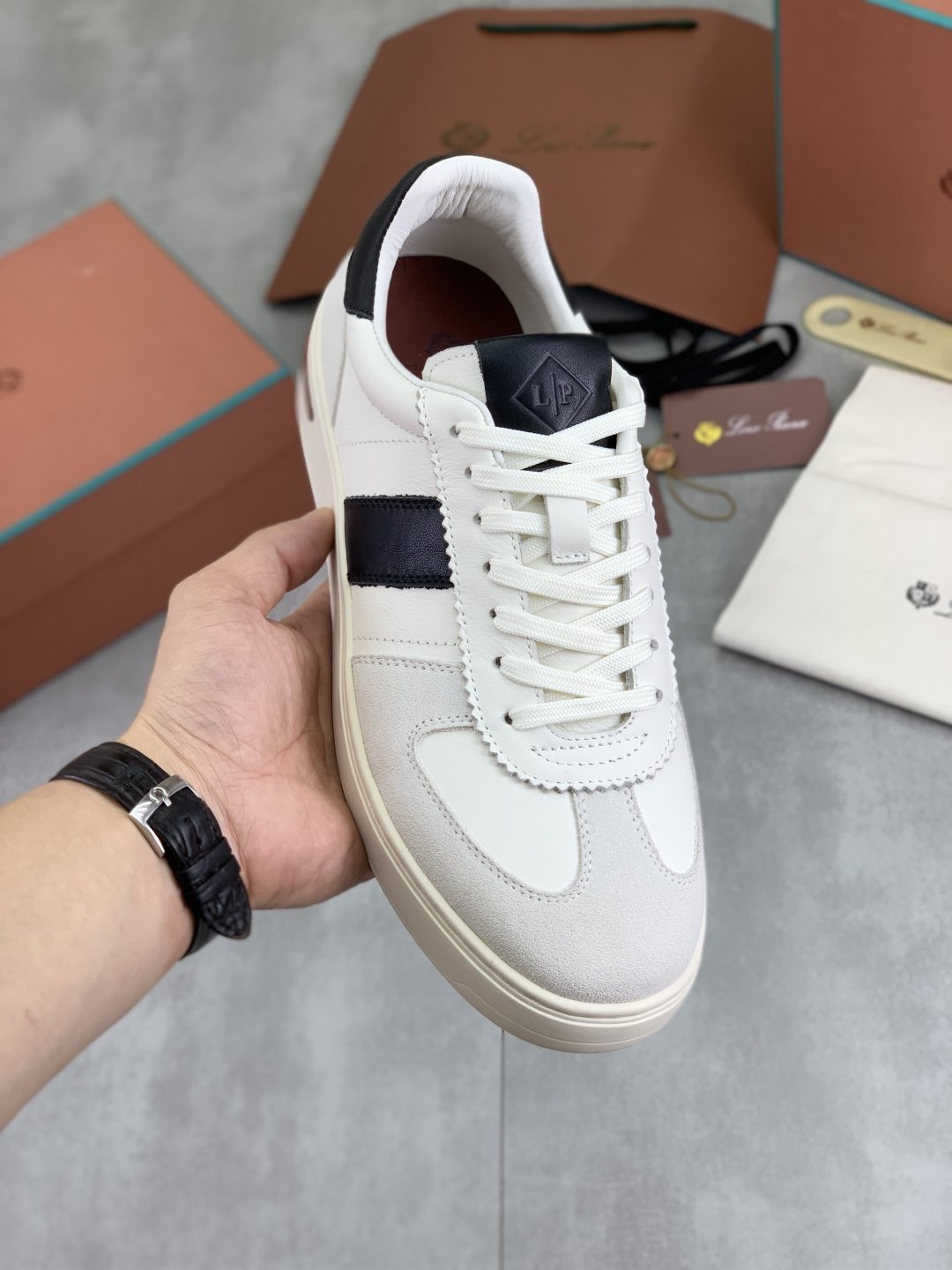 Loro Piana Contrast Stripe Low-Top Sneakers