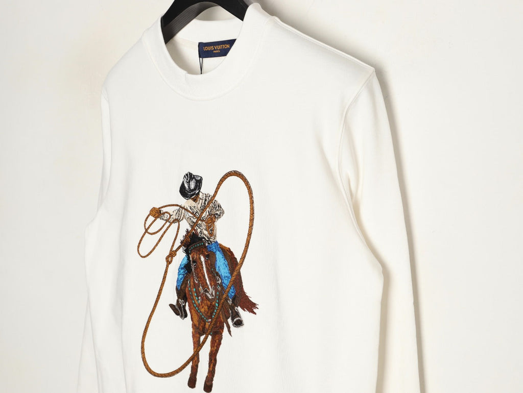 Louis Vuitton 24FW Western Cowboy Embroidered Crewneck Sweatshirt - Ivory